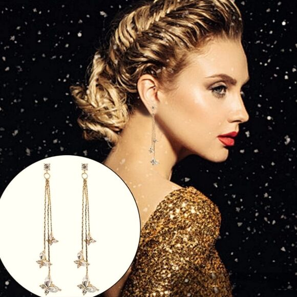 Diamond 💎 Butterfly Dangle  Earrings -  Womens Jewelry - Picture 2 of 5